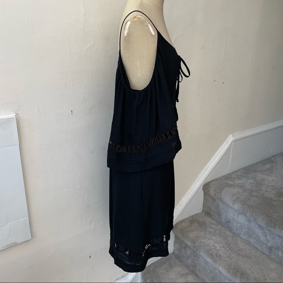 Parker Black Silk Cold Shoulder Flutter Sleeve Dress EUC Size Small - Picture 4 of 9